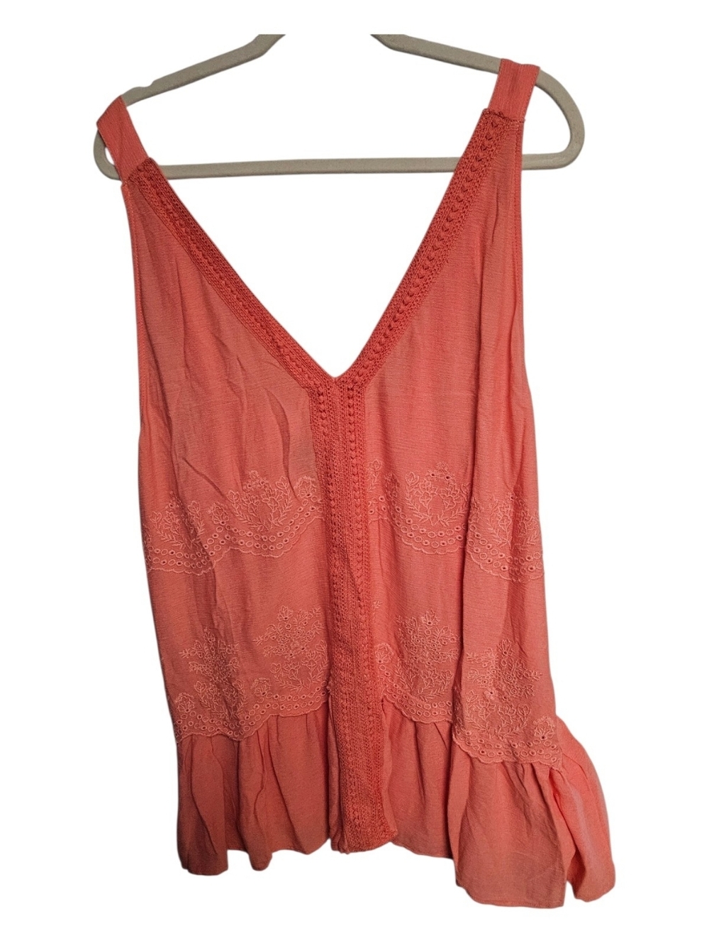 Womens Coral Eyelet V-Neck Tank Top